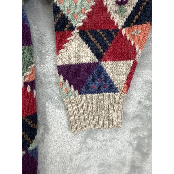 Vintage Eddie Bauer Cardigan Womens Medium Cottagecore Wool Patchwork Sweater - Picture 6 of 13